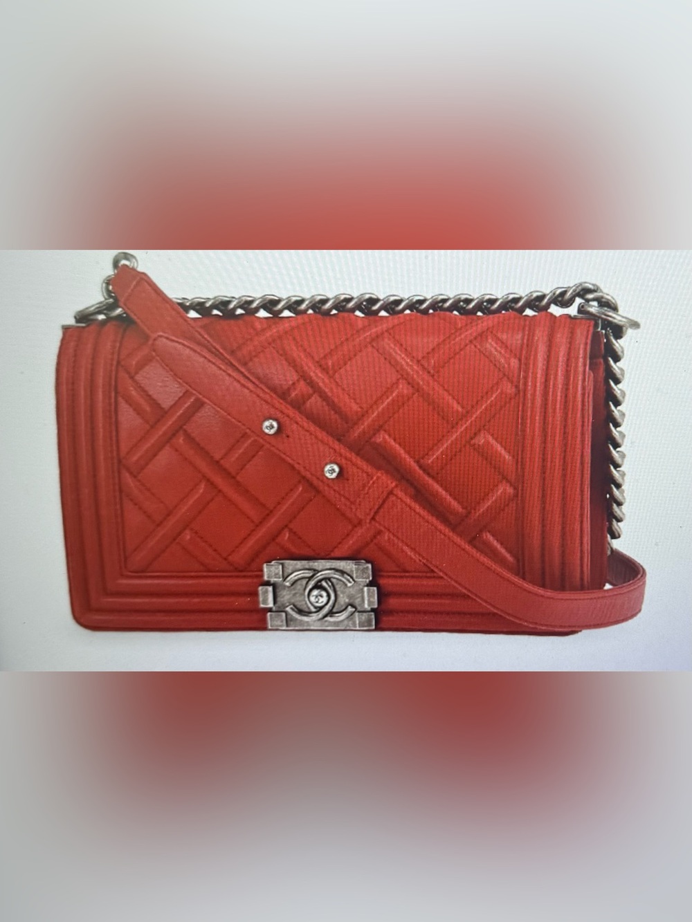 Chanel, Red Quilted boy bag on Chain Shoulder Bag with Silver Hardware